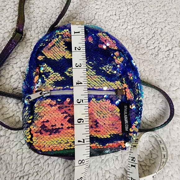 Mini sequin backpack, Blue, Gold, Multicolored, shiny, bling,  STYLELABGIRL.COM - Picture 5 of 6